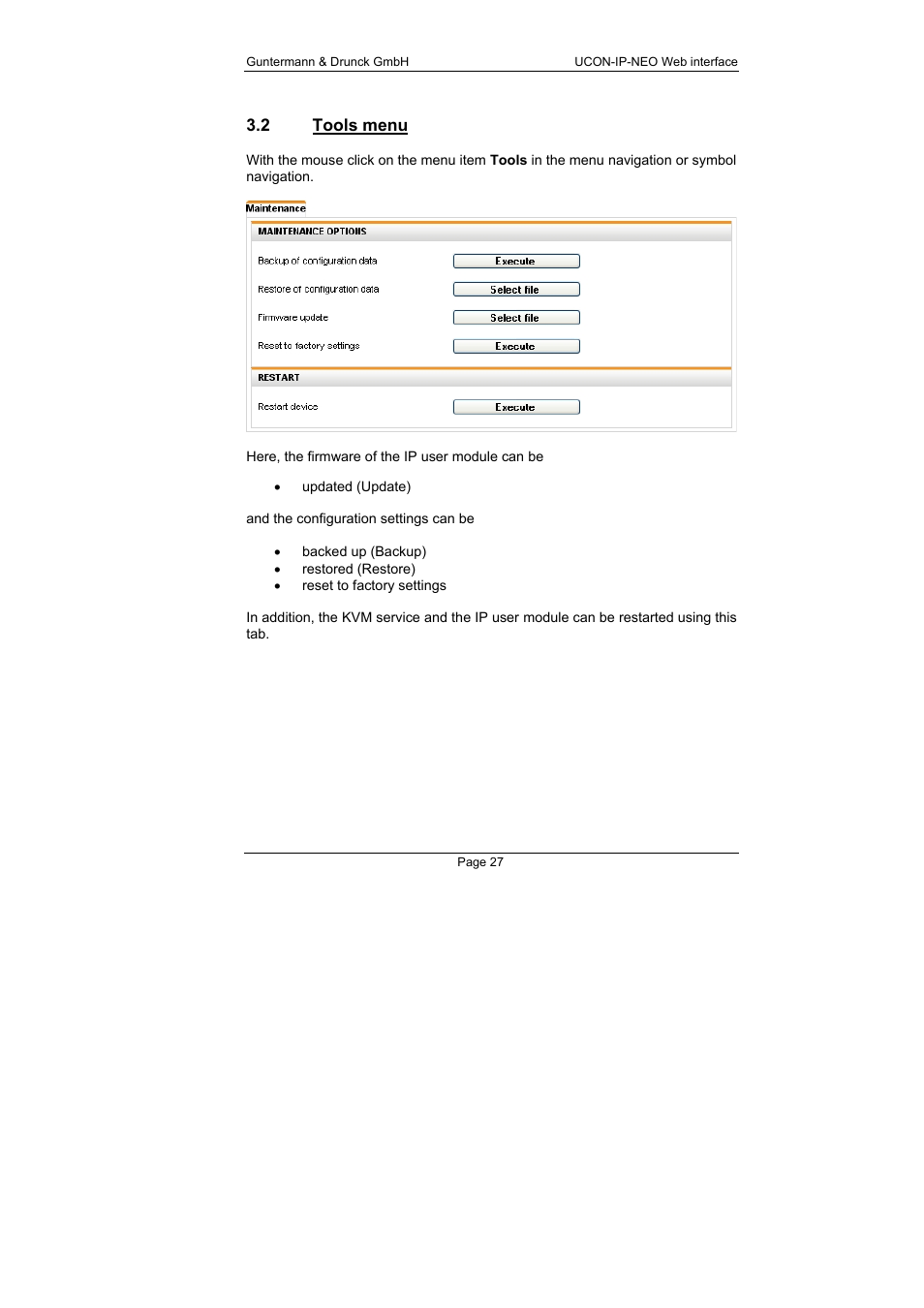 2 tools menu, Tools menu | Guntermann & Drunck UCON-IP-NEO Web Interface User Manual | Page 27 / 48