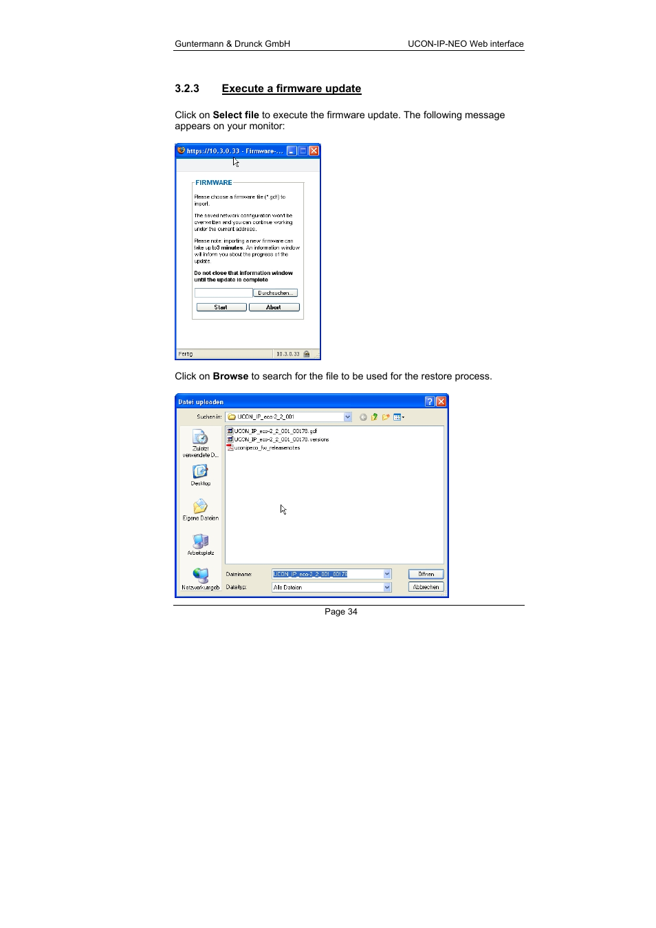 3 execute a firmware update, Execute a firmware update | Guntermann & Drunck UCON-IP-NEO Web Interface User Manual | Page 34 / 48