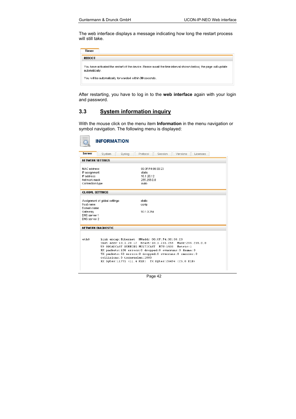 3 system information inquiry, System information inquiry | Guntermann & Drunck UCON-IP-NEO Web Interface User Manual | Page 42 / 48