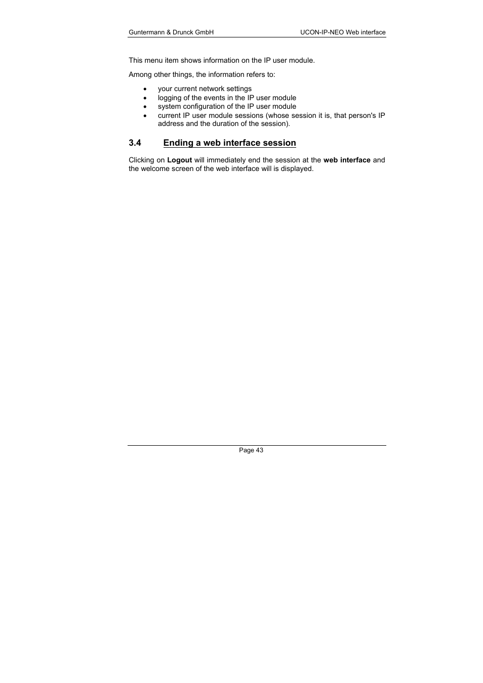 4 ending a web interface session, Ending a web interface session | Guntermann & Drunck UCON-IP-NEO Web Interface User Manual | Page 43 / 48
