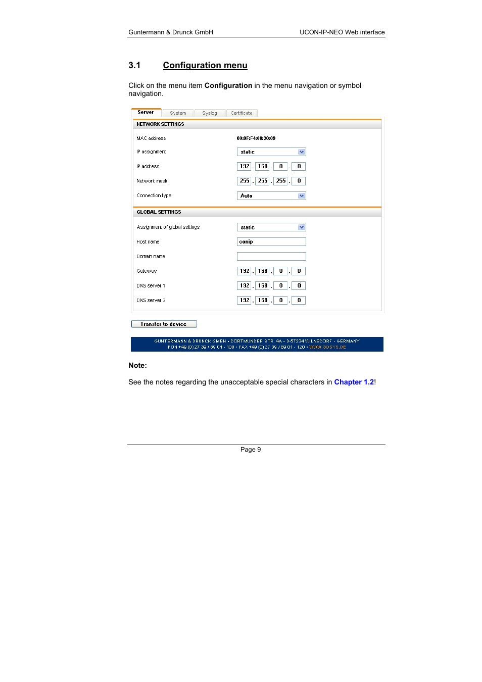 1 configuration menu, Configuration menu | Guntermann & Drunck UCON-IP-NEO Web Interface User Manual | Page 9 / 48