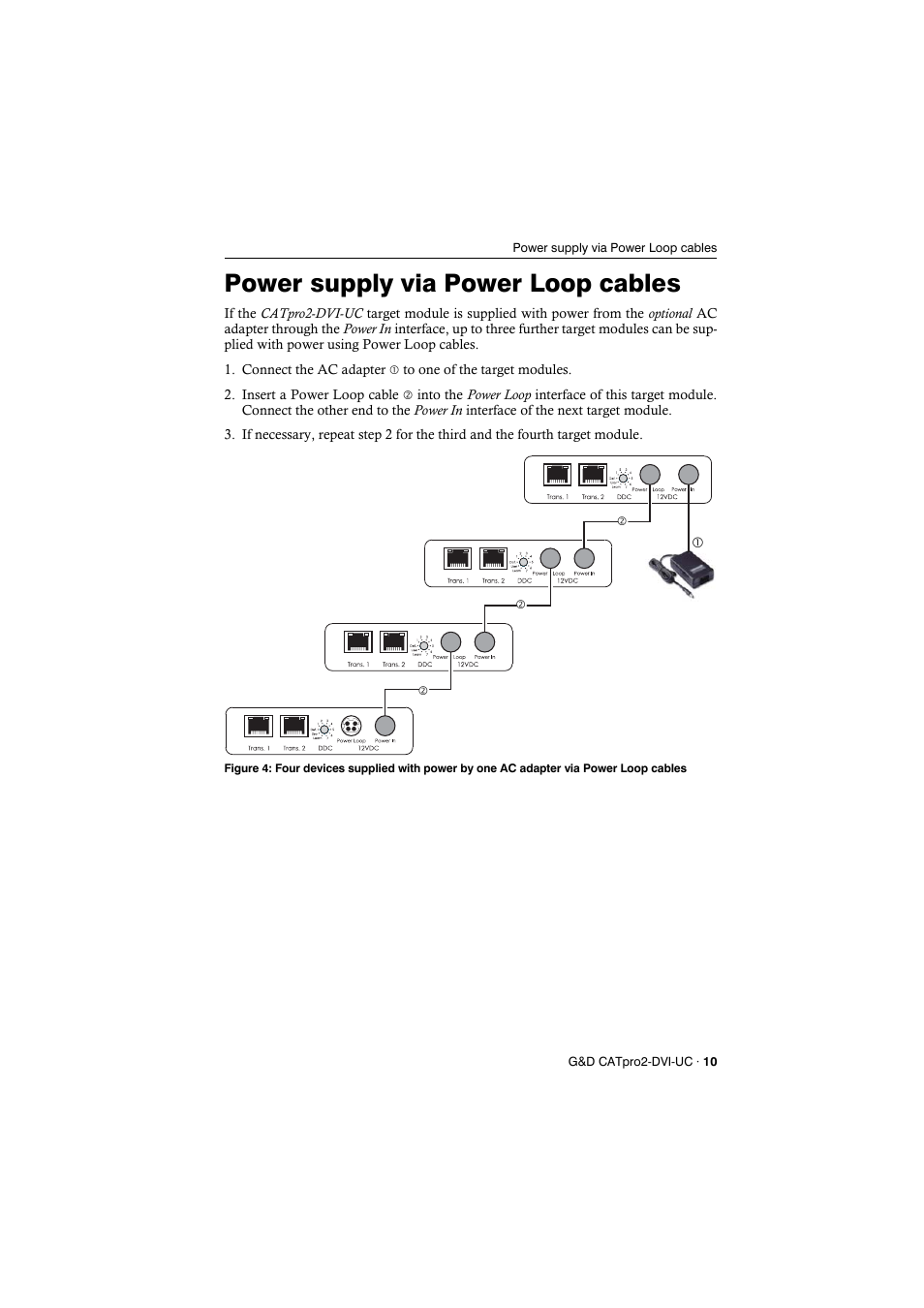 Power supply via power loop cables | Guntermann & Drunck CATpro2-DVI User Manual | Page 13 / 16