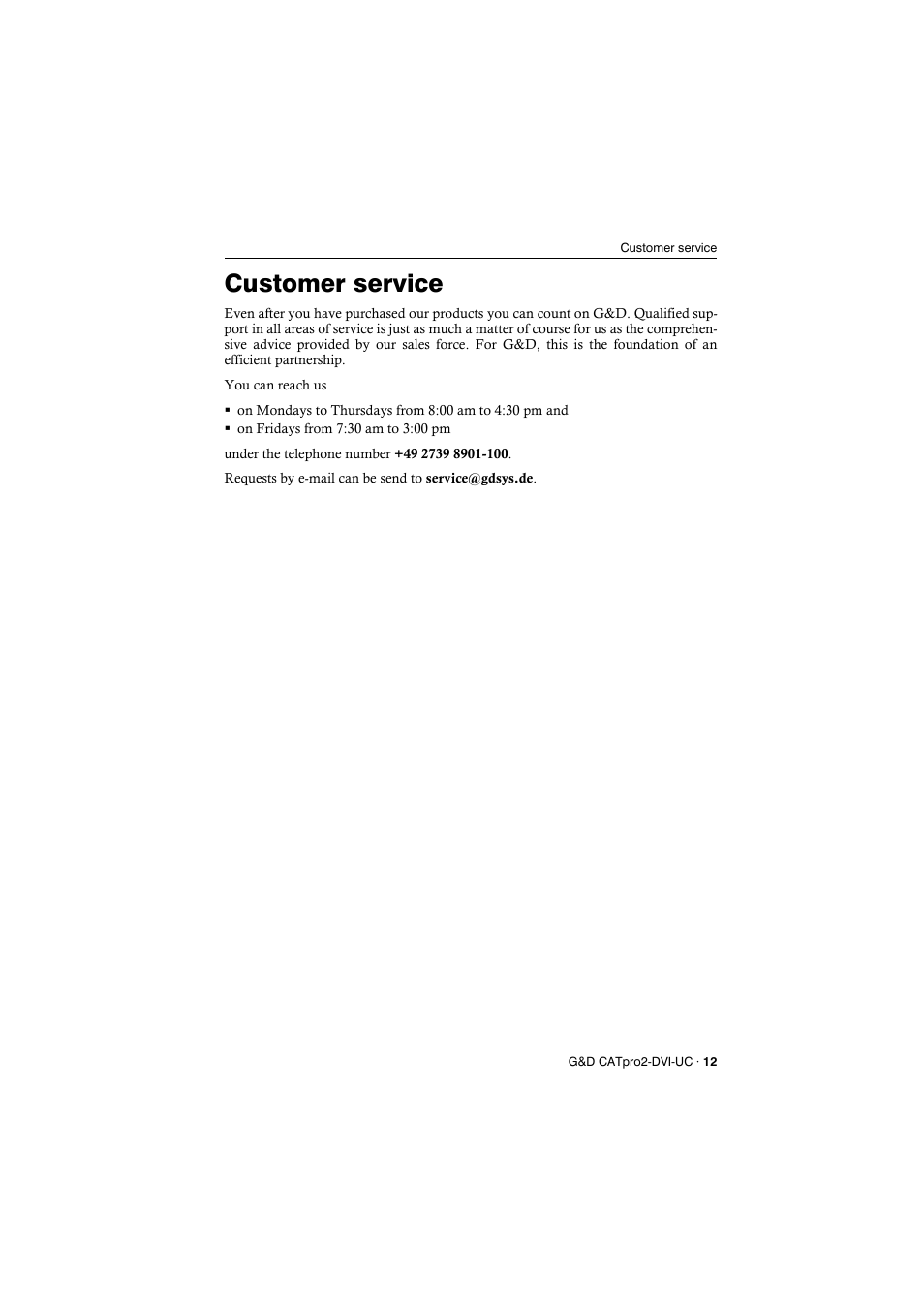 Customer service | Guntermann & Drunck CATpro2-DVI User Manual | Page 15 / 16