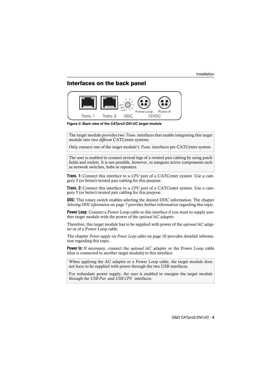 Interfaces on the back panel | Guntermann & Drunck CATpro2-DVI User Manual | Page 7 / 16