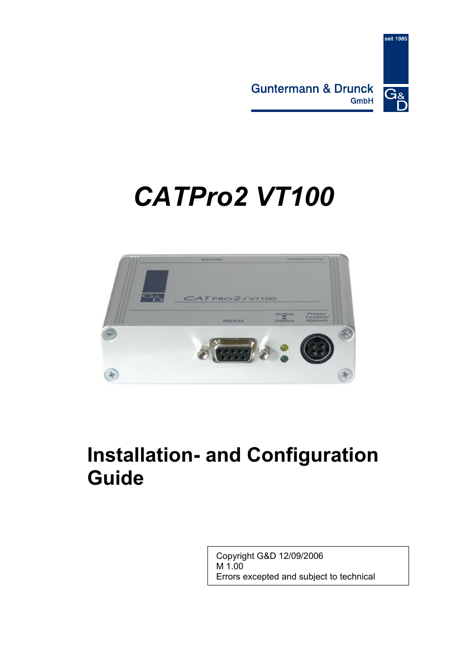 Guntermann & Drunck CATpro2-VT100 User Manual | 20 pages
