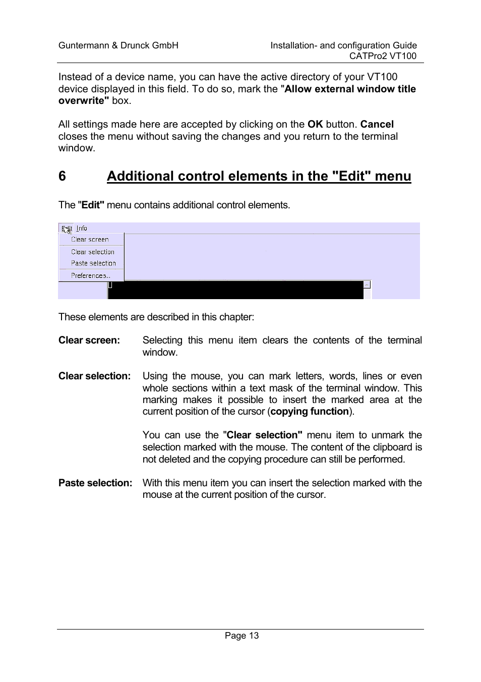 6additional control elements in the "edit" menu | Guntermann & Drunck CATpro2-VT100 User Manual | Page 13 / 20