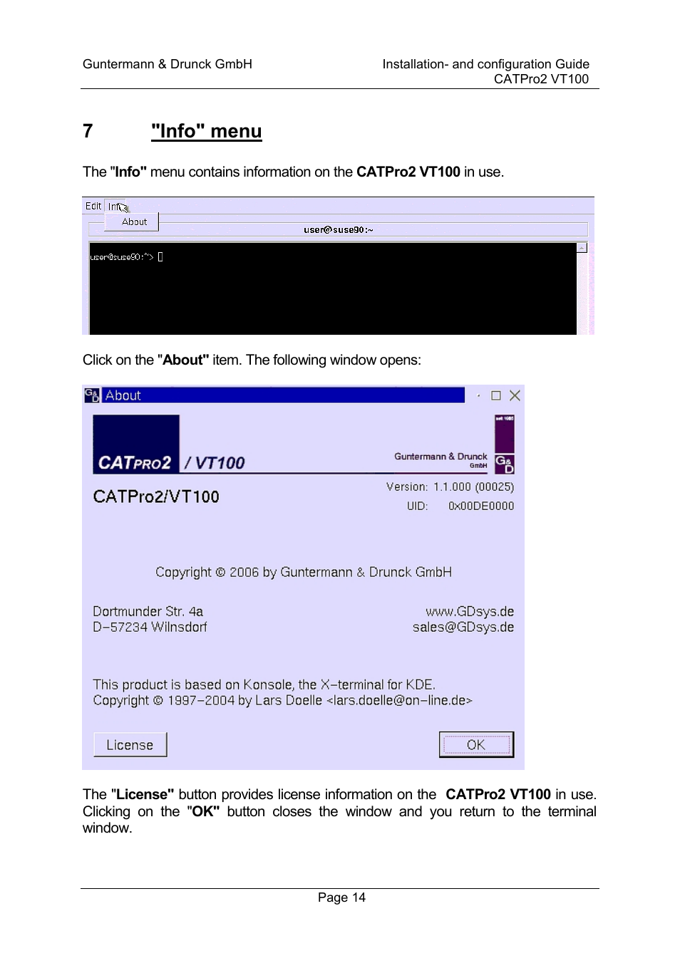 7 "info" menu | Guntermann & Drunck CATpro2-VT100 User Manual | Page 14 / 20
