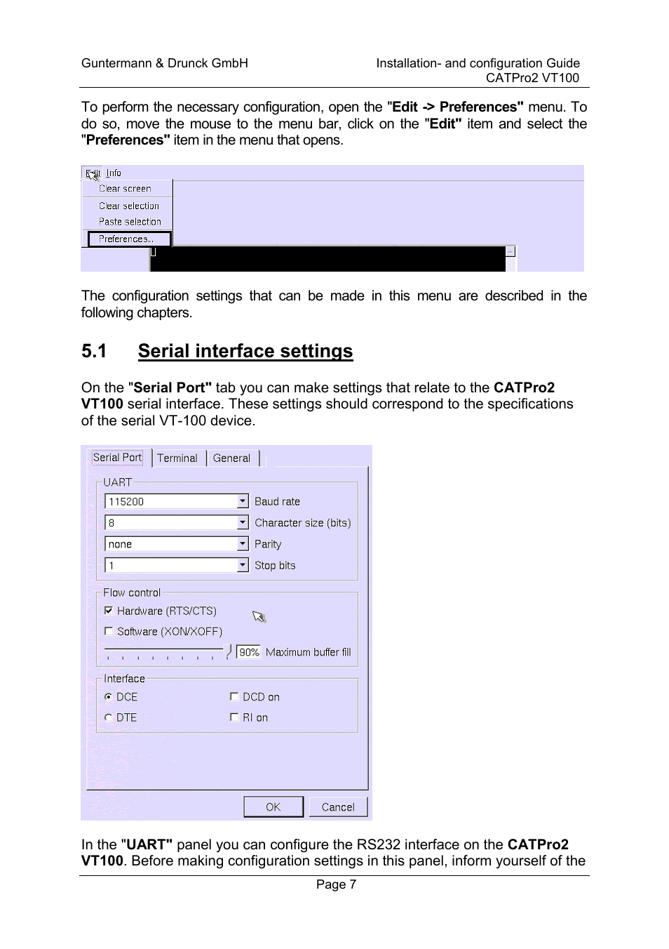1 serial interface settings | Guntermann & Drunck CATpro2-VT100 User Manual | Page 7 / 20