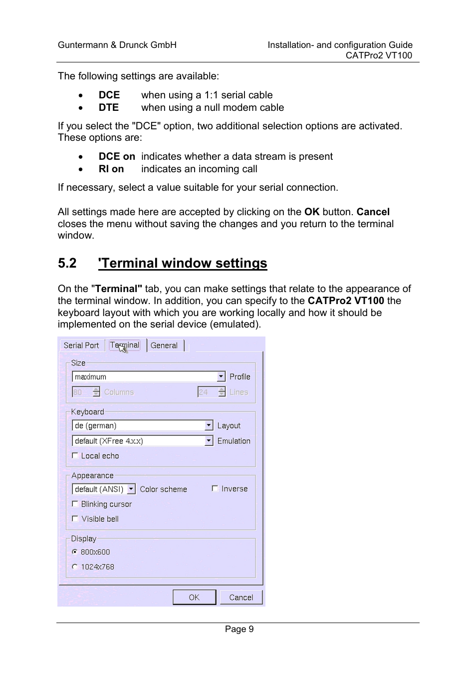 2 'terminal window settings | Guntermann & Drunck CATpro2-VT100 User Manual | Page 9 / 20