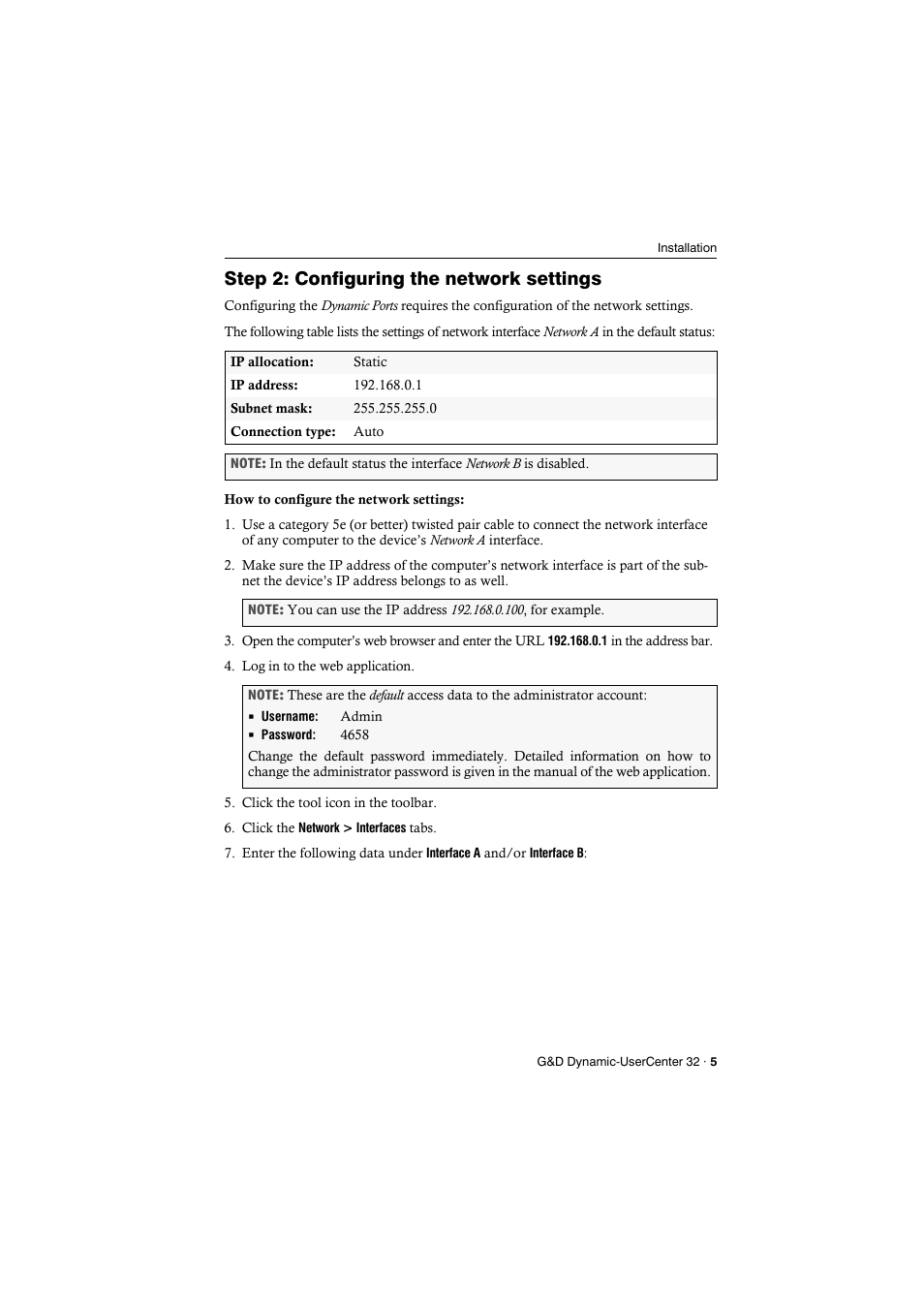 Step 2: configuring the network settings | Guntermann & Drunck Dynamic-UserCenter 32 Installation User Manual | Page 7 / 20