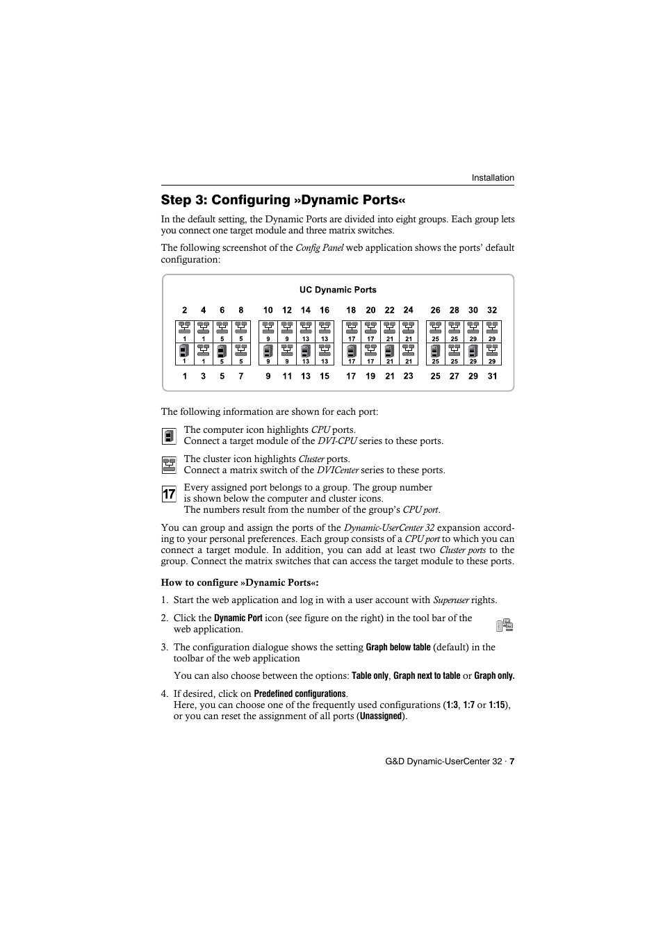 Step 3: configuring »dynamic ports | Guntermann & Drunck Dynamic-UserCenter 32 Installation User Manual | Page 9 / 20