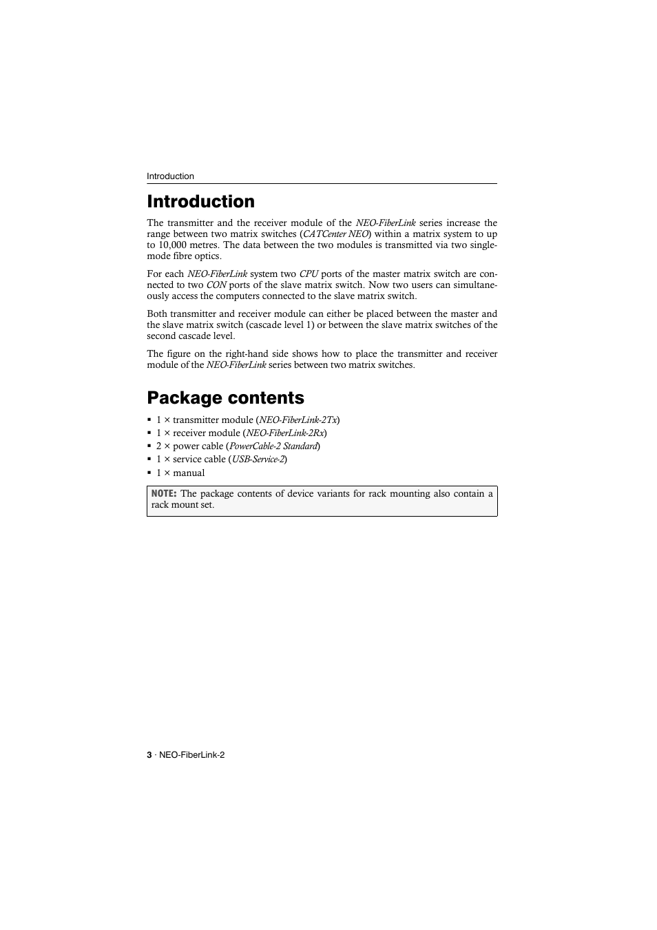 Introduction, Package contents | Guntermann & Drunck NEO-FiberLink2 User Manual | Page 6 / 16
