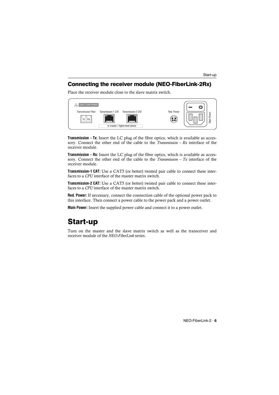 Connecting the receiver module (neo-fiberlink-2rx), Start-up | Guntermann & Drunck NEO-FiberLink2 User Manual | Page 9 / 16