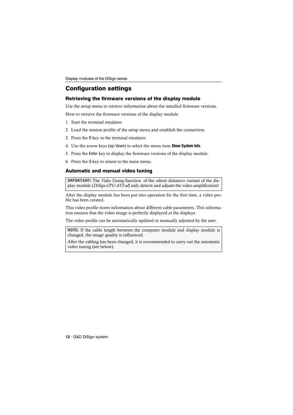 Configuration settings, Automatic and manual video tuning | Guntermann & Drunck DiSign-System User Manual | Page 16 / 24