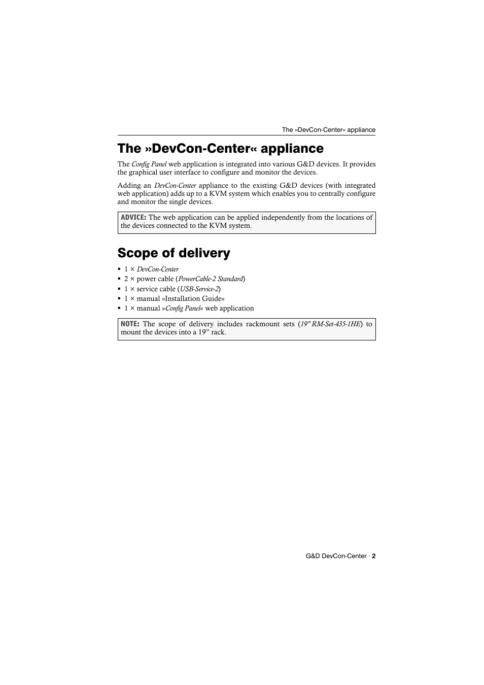 The »devcon-center« appliance, Scope of delivery | Guntermann & Drunck DevCon-Center Installation User Manual | Page 5 / 16