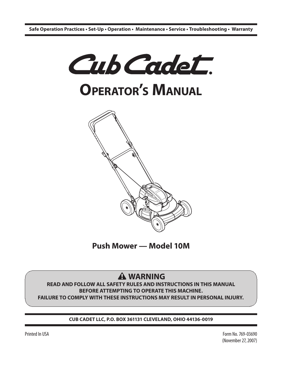 Cub Cadet 10M User Manual | 32 pages