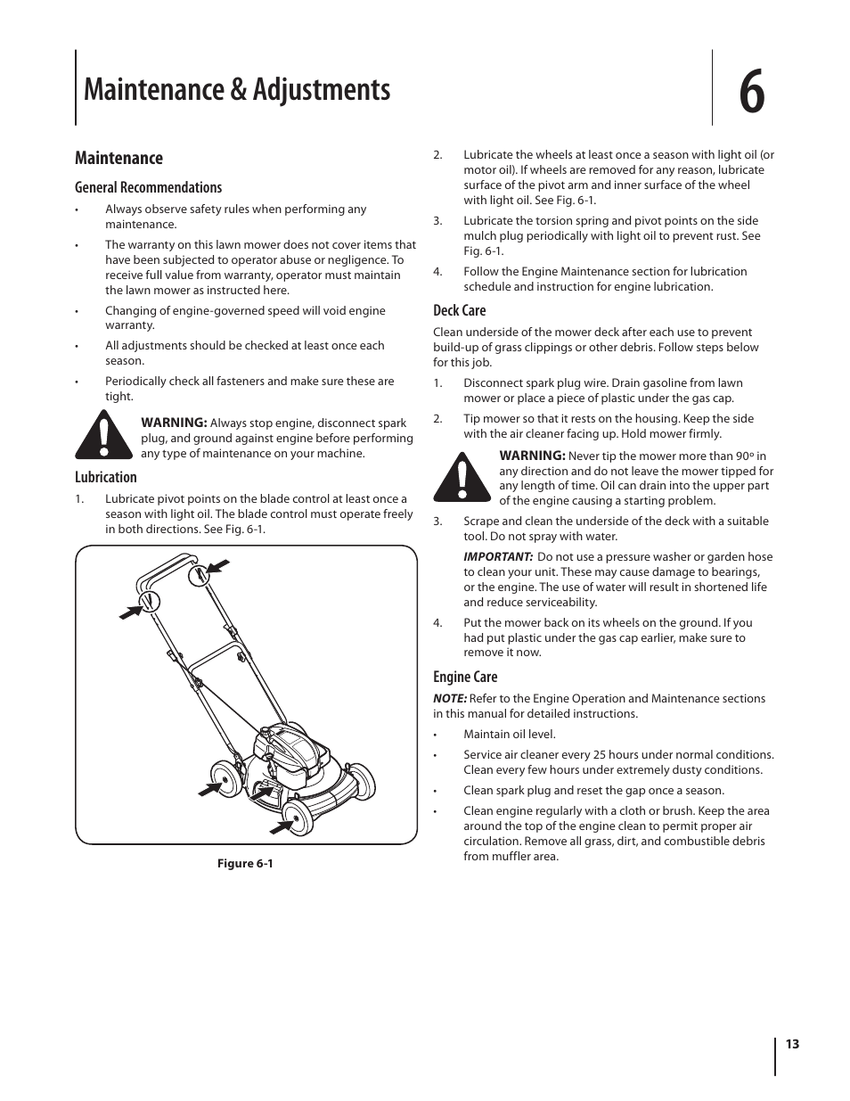 Maintenance & adjustments, Maintenance | Cub Cadet 10M User Manual | Page 13 / 32