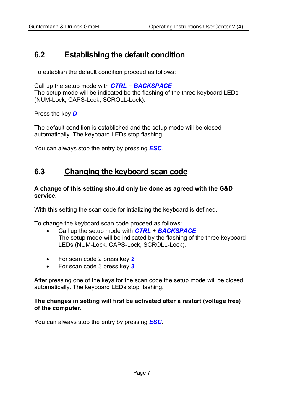 2 establishing the default condition, 3 changing the keyboard scan code | Guntermann & Drunck UserCenter2/4 User Manual | Page 10 / 20