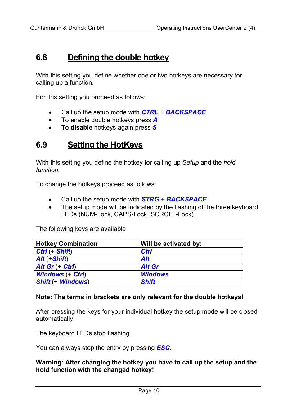 8 defining the double hotkey, 9 setting the hotkeys | Guntermann & Drunck UserCenter2/4 User Manual | Page 13 / 20