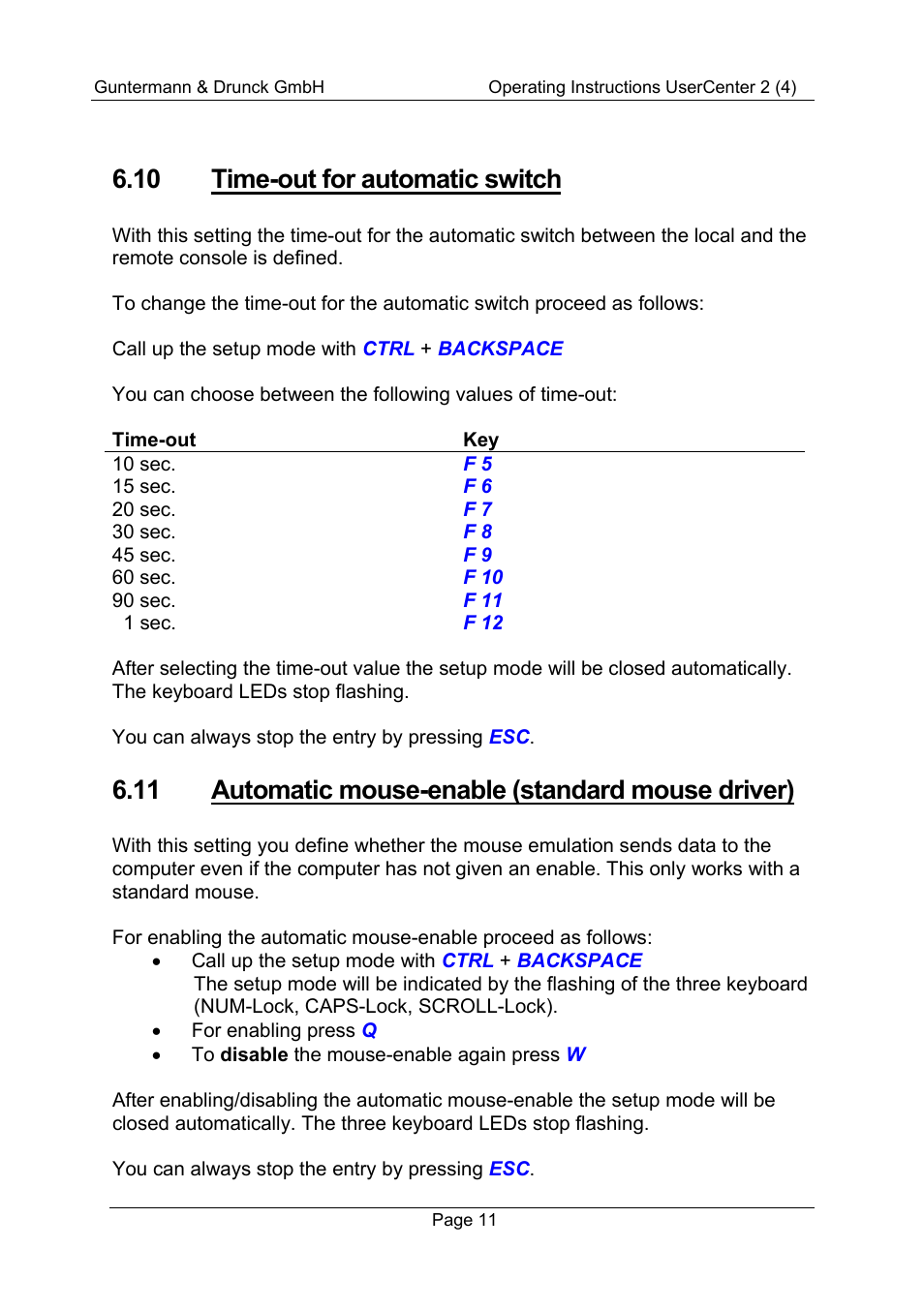 10 time-out for automatic switch, 11 automatic mouse-enable (standard mouse driver) | Guntermann & Drunck UserCenter2/4 User Manual | Page 14 / 20