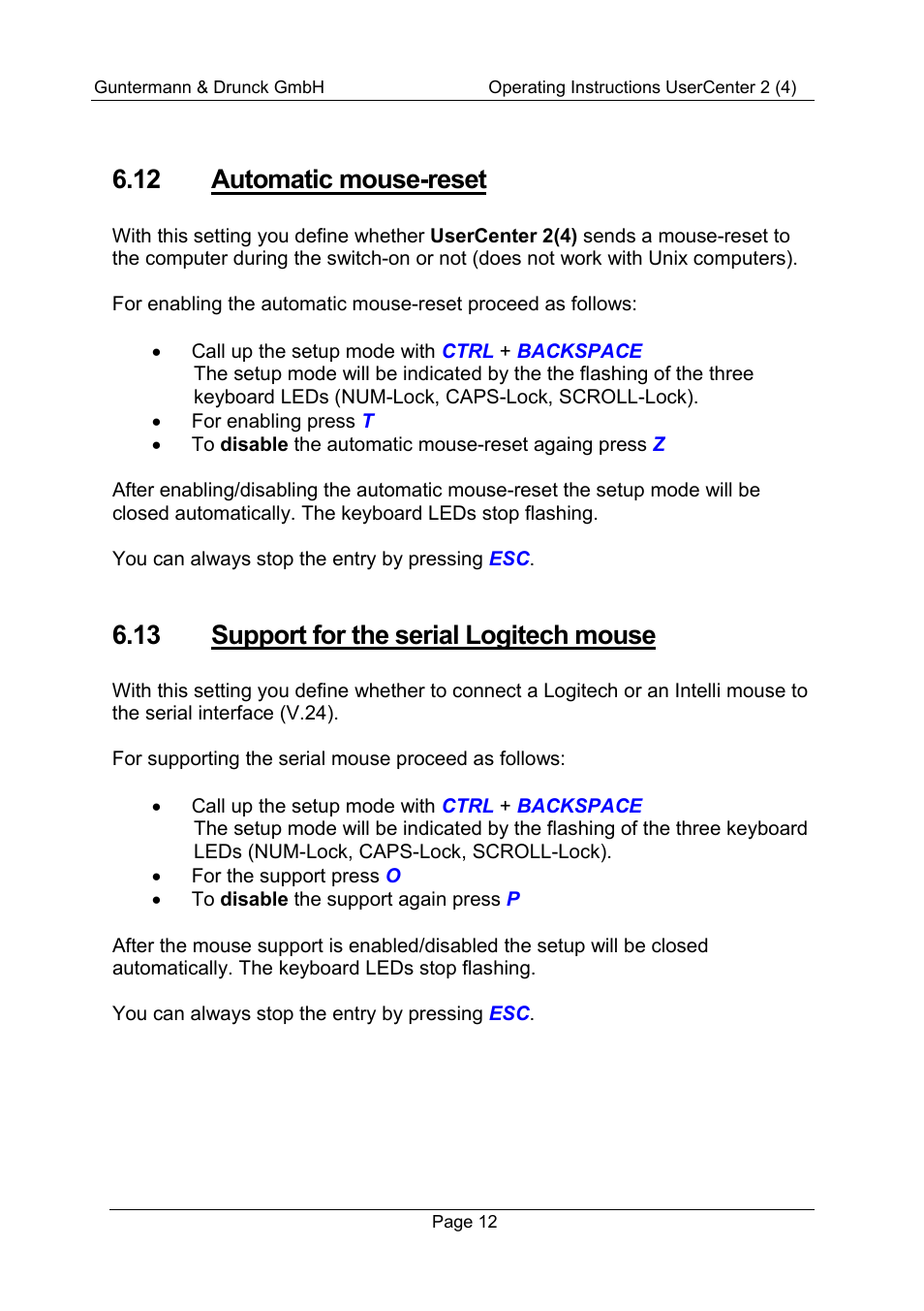 12 automatic mouse-reset, 13 support for the serial logitech mouse | Guntermann & Drunck UserCenter2/4 User Manual | Page 15 / 20