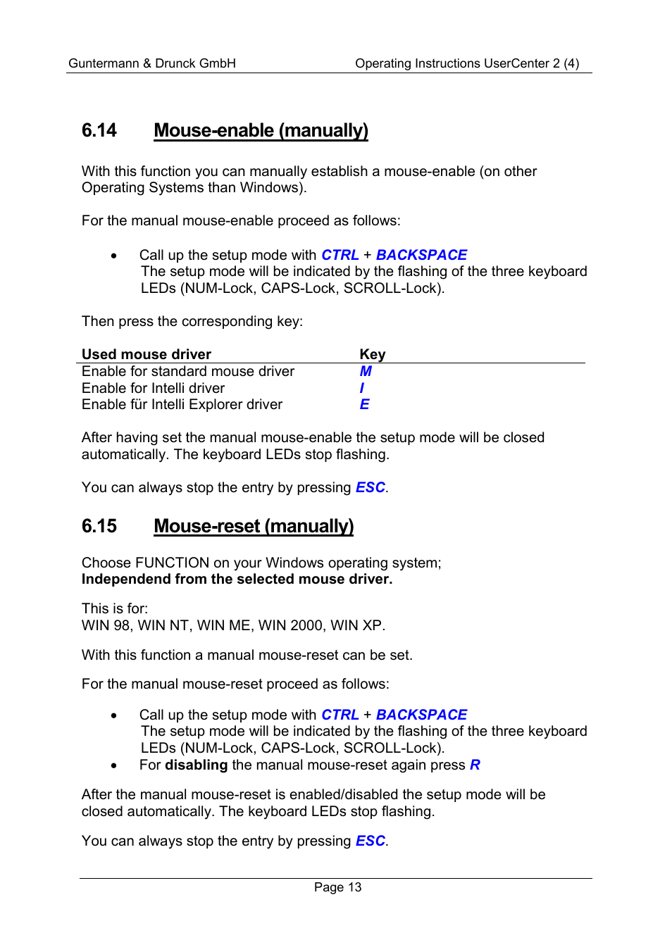 14 mouse-enable (manually), 15 mouse-reset (manually) | Guntermann & Drunck UserCenter2/4 User Manual | Page 16 / 20