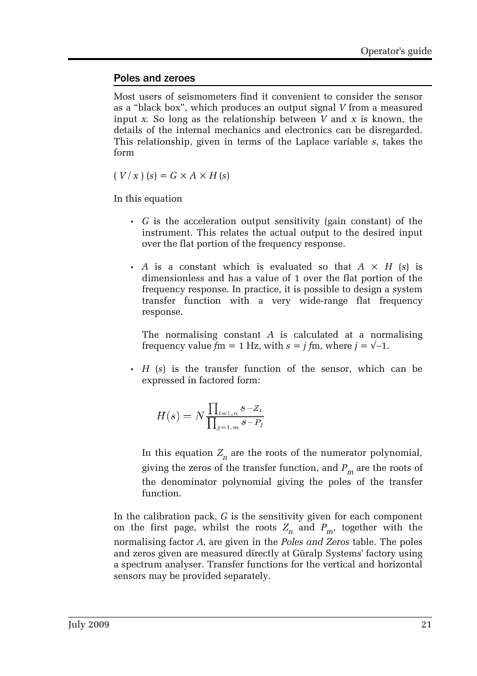 Poles and zeroes | Guralp Systems CMG-3T User Manual | Page 21 / 53