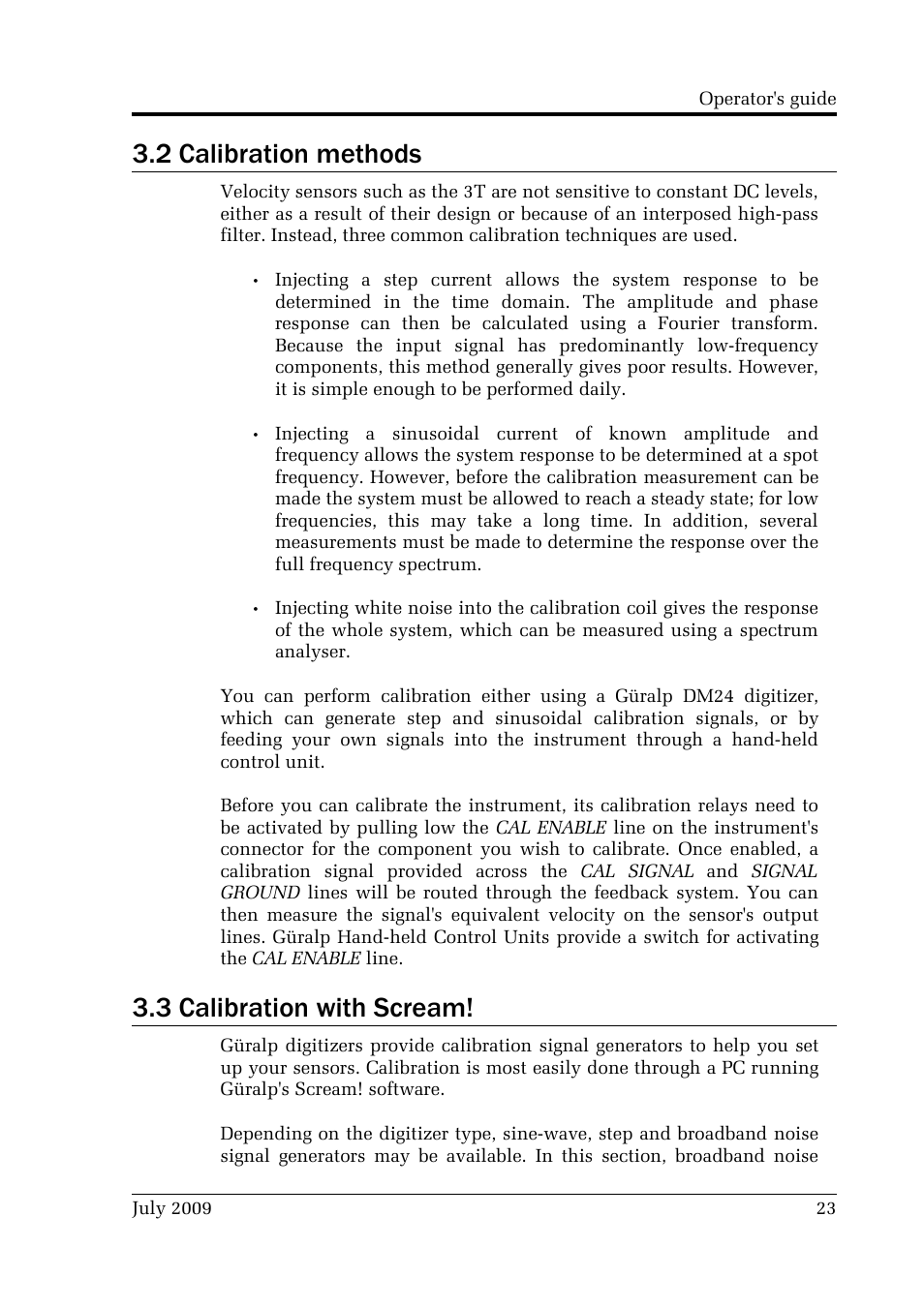 2 calibration methods, 3 calibration with scream | Guralp Systems CMG-3T User Manual | Page 23 / 53
