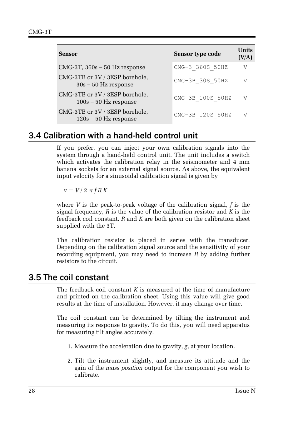 4 calibration with a hand-held control unit, 5 the coil constant | Guralp Systems CMG-3T User Manual | Page 28 / 53