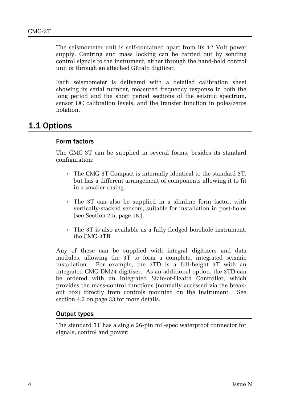 1 options | Guralp Systems CMG-3T User Manual | Page 4 / 53