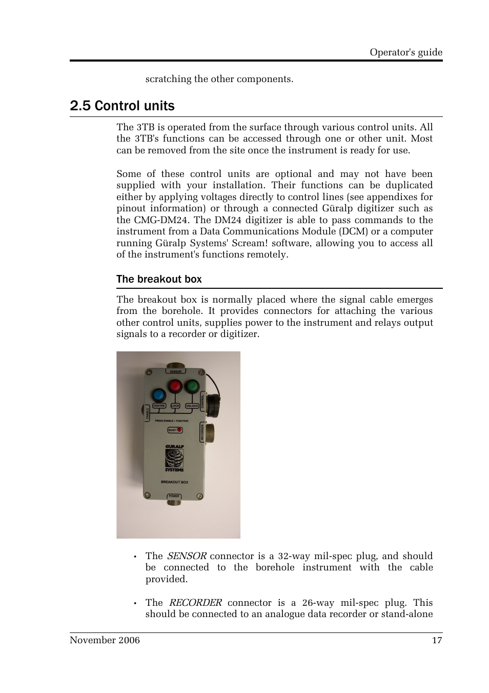 5 control units, The breakout box | Guralp Systems CMG-3TB User Manual | Page 17 / 78