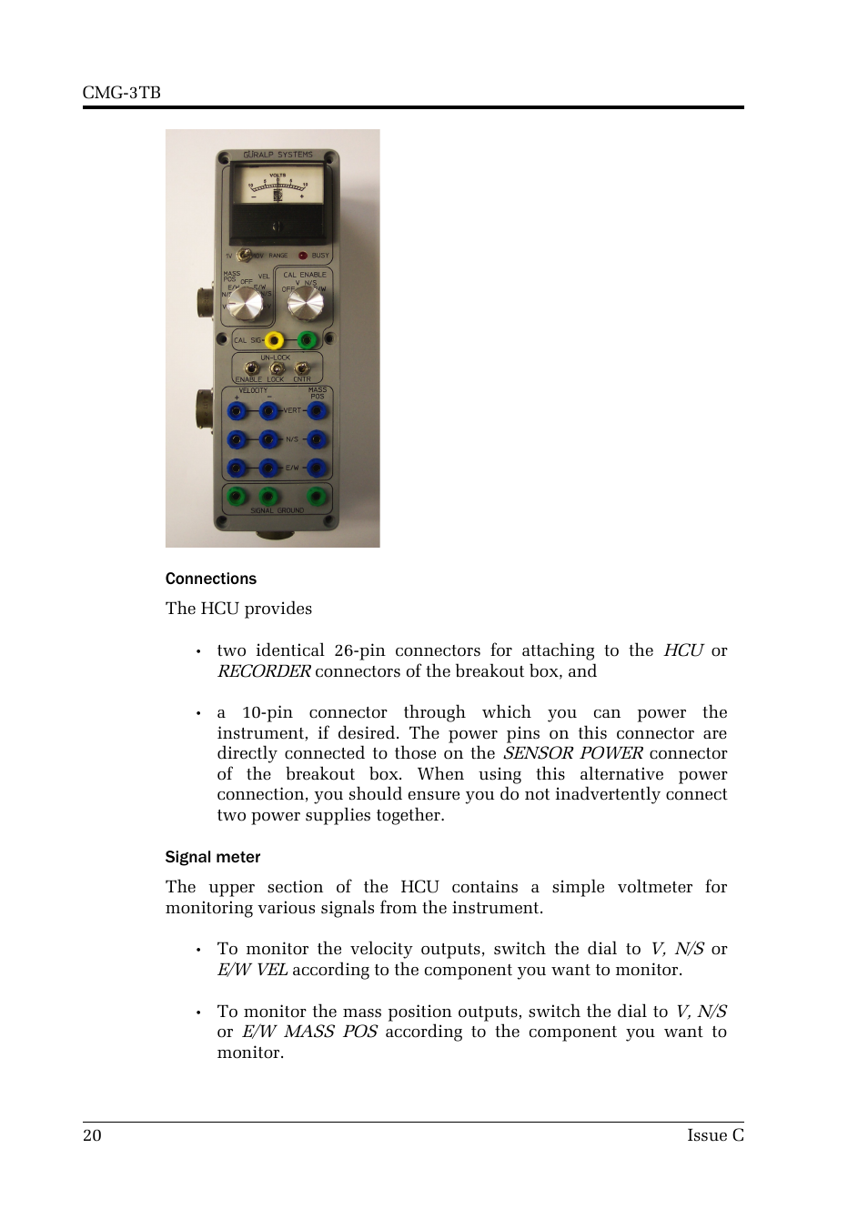 Connections, Signal meter | Guralp Systems CMG-3TB User Manual | Page 20 / 78