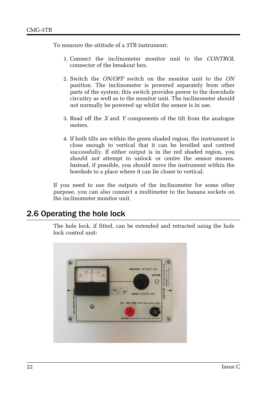 6 operating the hole lock | Guralp Systems CMG-3TB User Manual | Page 22 / 78
