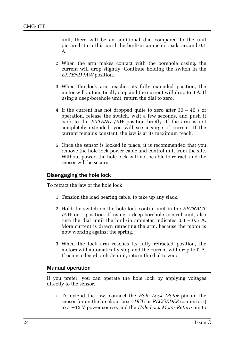 Disengaging the hole lock, Manual operation | Guralp Systems CMG-3TB User Manual | Page 24 / 78