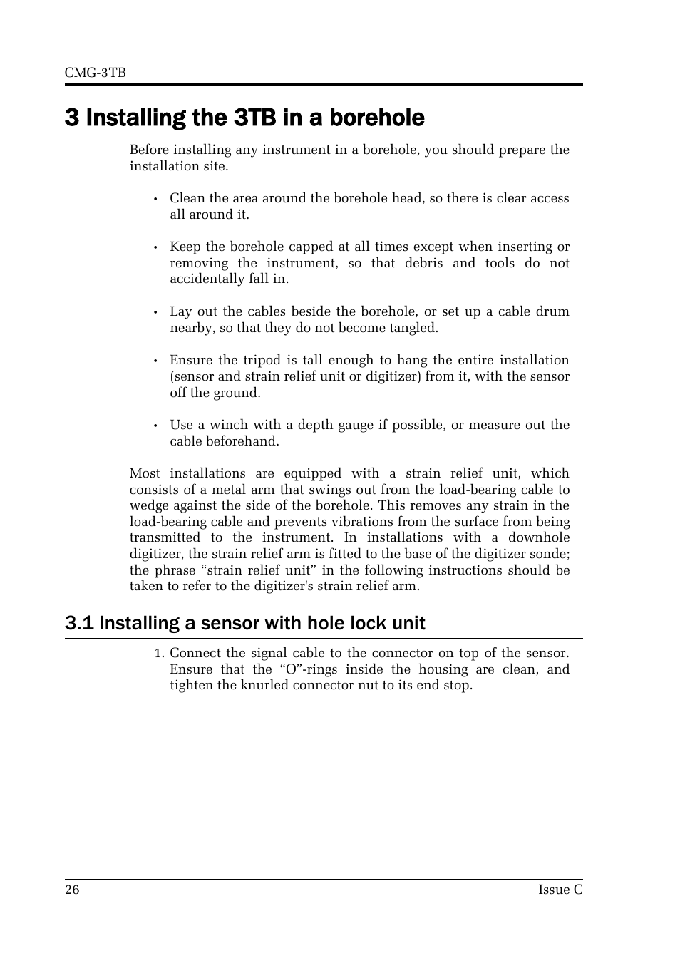 3 installing the 3tb in a borehole, 1 installing a sensor with hole lock unit | Guralp Systems CMG-3TB User Manual | Page 26 / 78