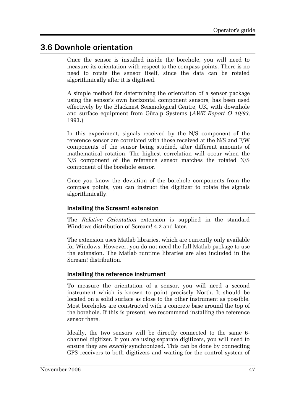 6 downhole orientation, Installing the scream! extension, Installing the reference instrument | Guralp Systems CMG-3TB User Manual | Page 47 / 78