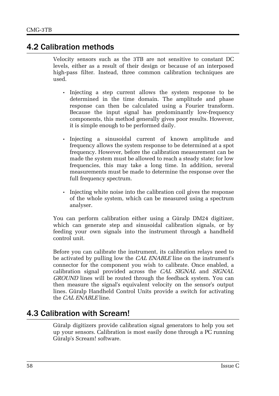 2 calibration methods, 3 calibration with scream | Guralp Systems CMG-3TB User Manual | Page 58 / 78