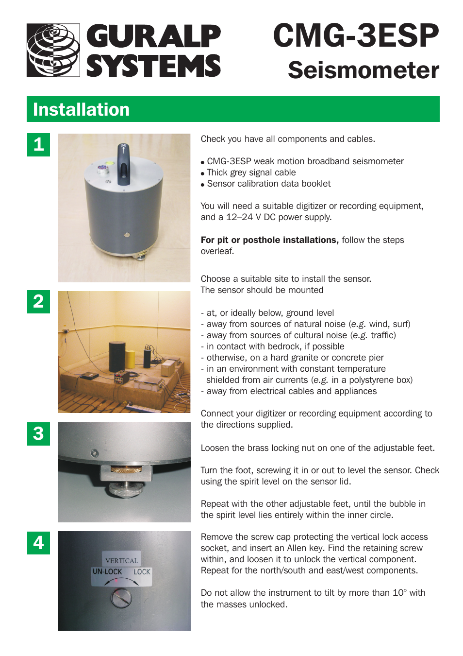 Guralp Systems CMG-3ESP Installation User Manual | 2 pages