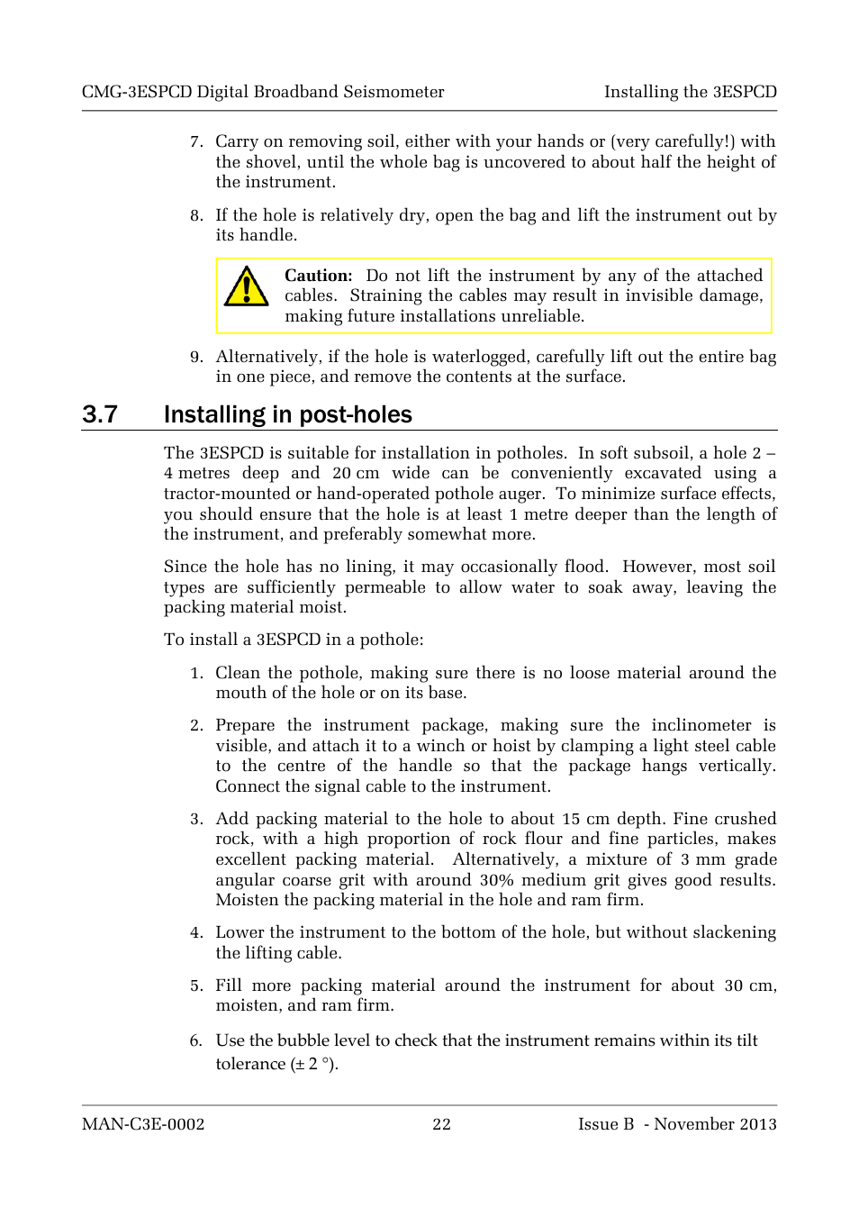 7 installing in post-holes | Guralp Systems CMG-3ESPCD User Manual | Page 22 / 98