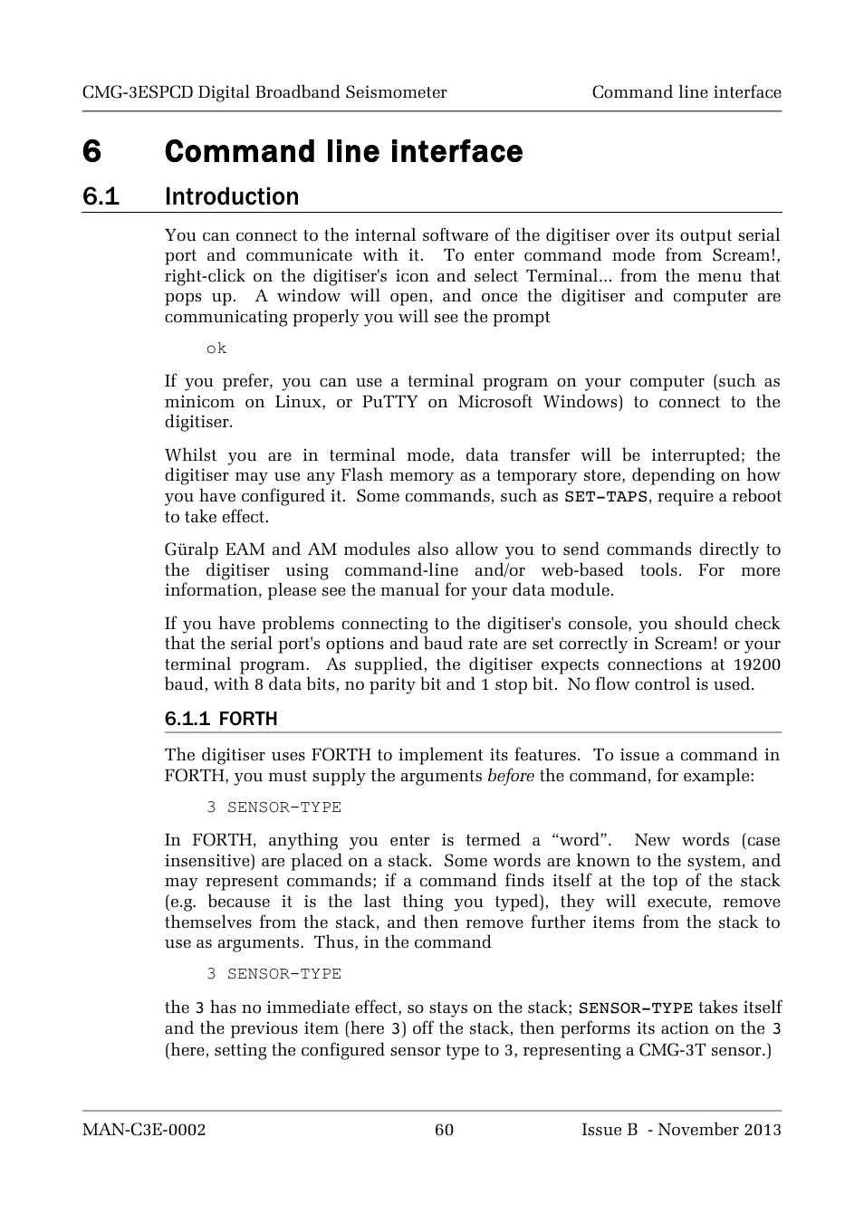 N 6 o, 6command line interface, 1 introduction | Guralp Systems CMG-3ESPCD User Manual | Page 60 / 98