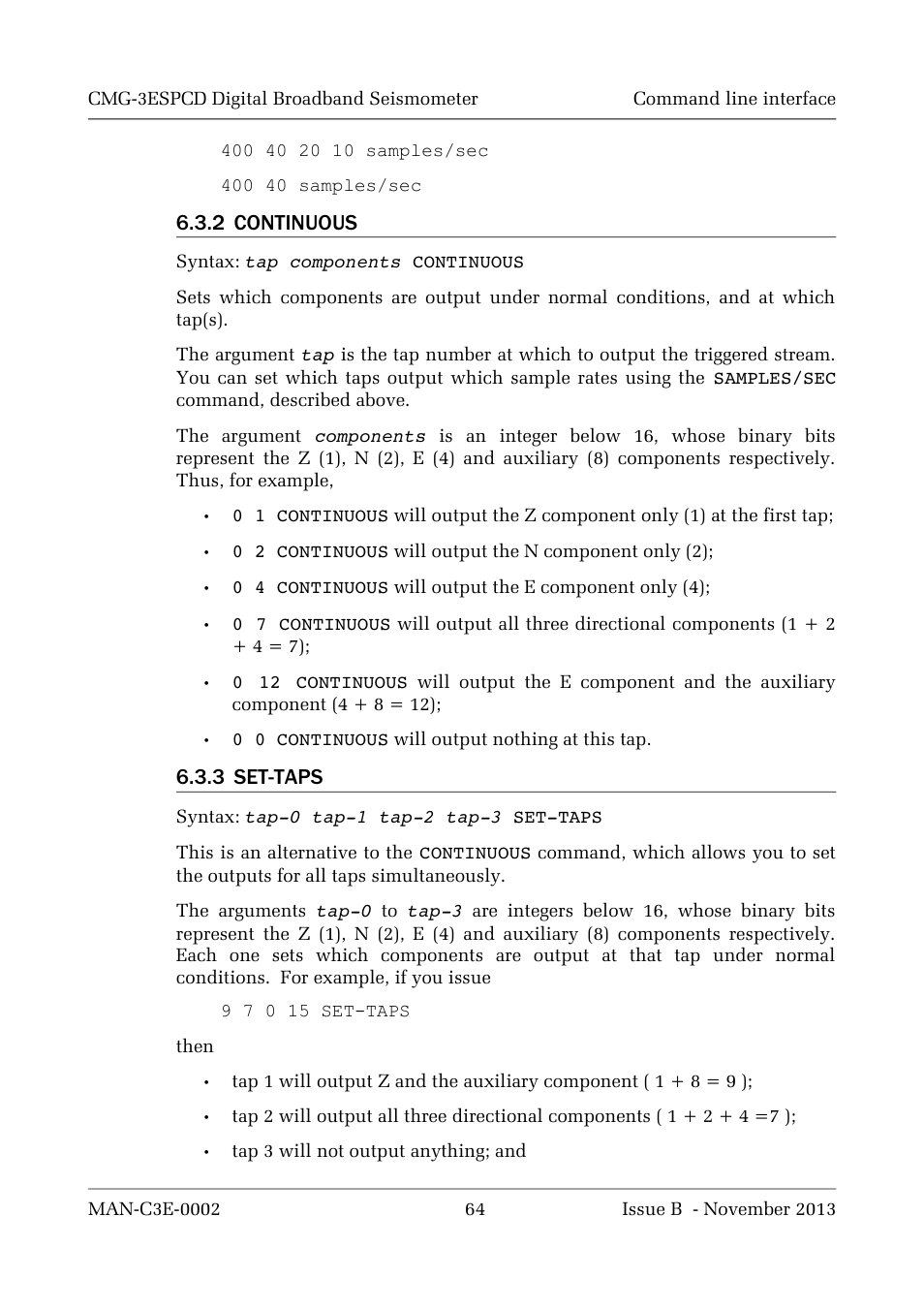 2 continuous, 3 set-taps | Guralp Systems CMG-3ESPCD User Manual | Page 64 / 98