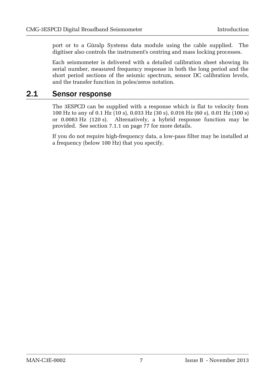 1 sensor response | Guralp Systems CMG-3ESPCD User Manual | Page 7 / 98