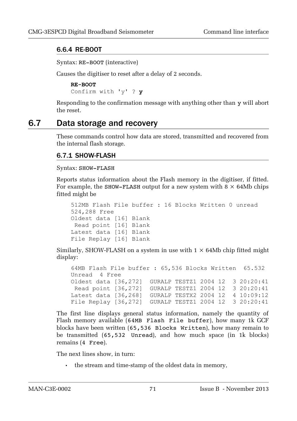 7 data storage and recovery | Guralp Systems CMG-3ESPCD User Manual | Page 71 / 98