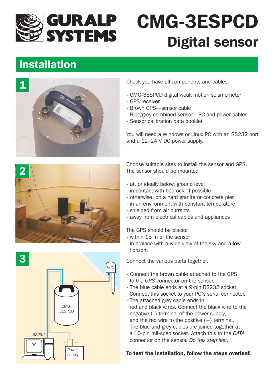 Guralp Systems CMG-3ESPCD Installation User Manual | 2 pages