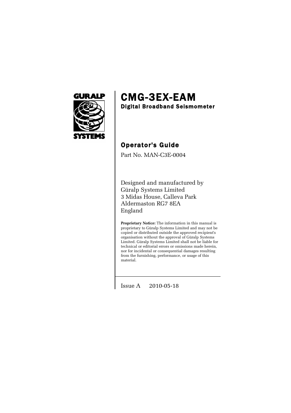 Guralp Systems CMG-3EX-EAM User Manual | 13 pages