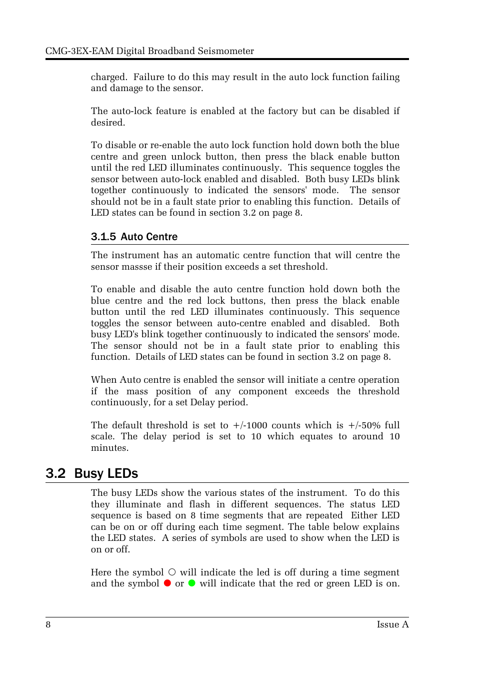 2 busy leds | Guralp Systems CMG-3EX-EAM User Manual | Page 8 / 13