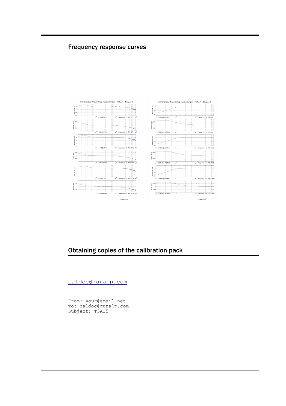 Frequency response curves, Obtaining copies of the calibration pack | Guralp Systems CMG-40T User Manual | Page 25 / 35
