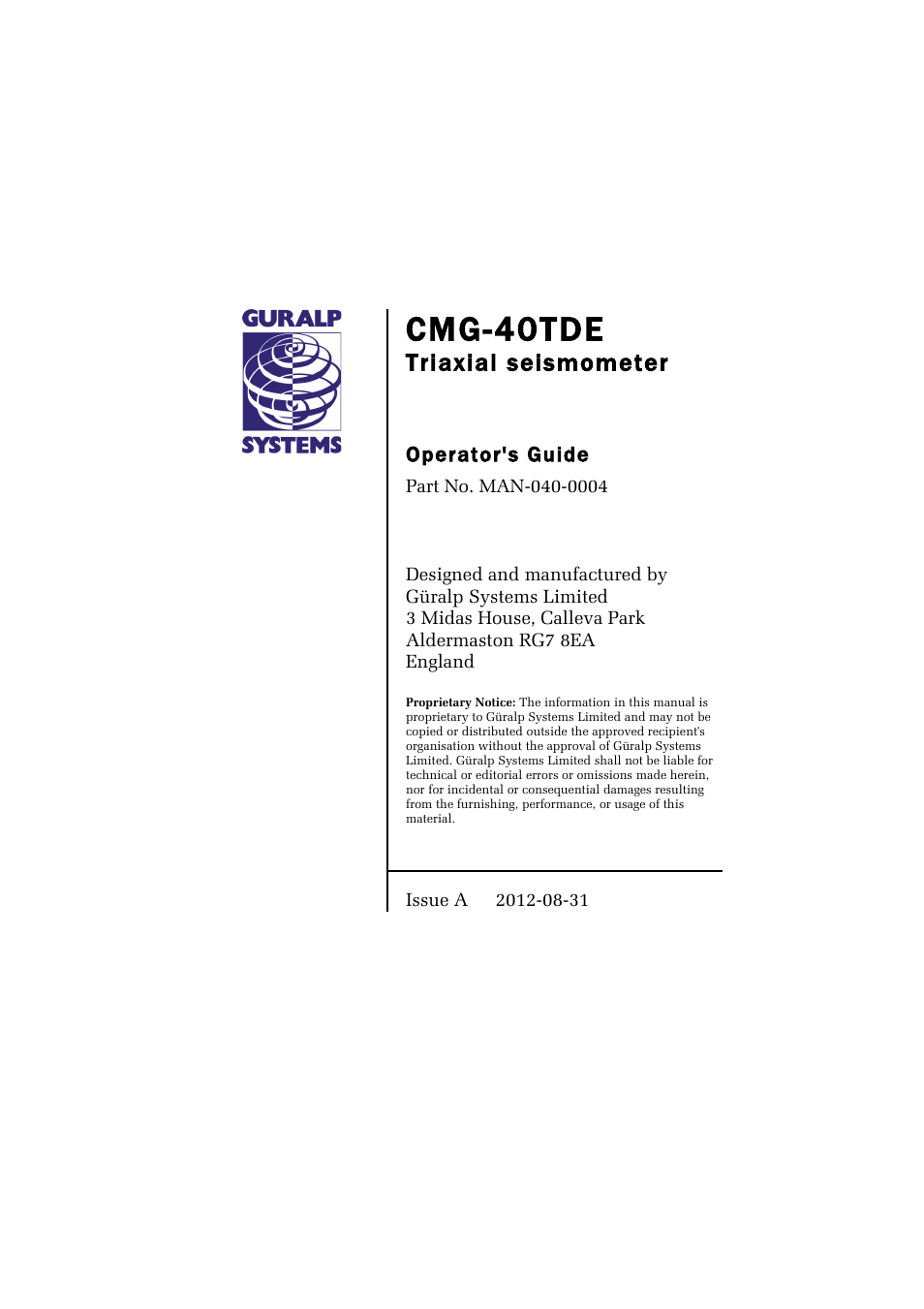 Guralp Systems CMG-40TDE User Manual | 15 pages
