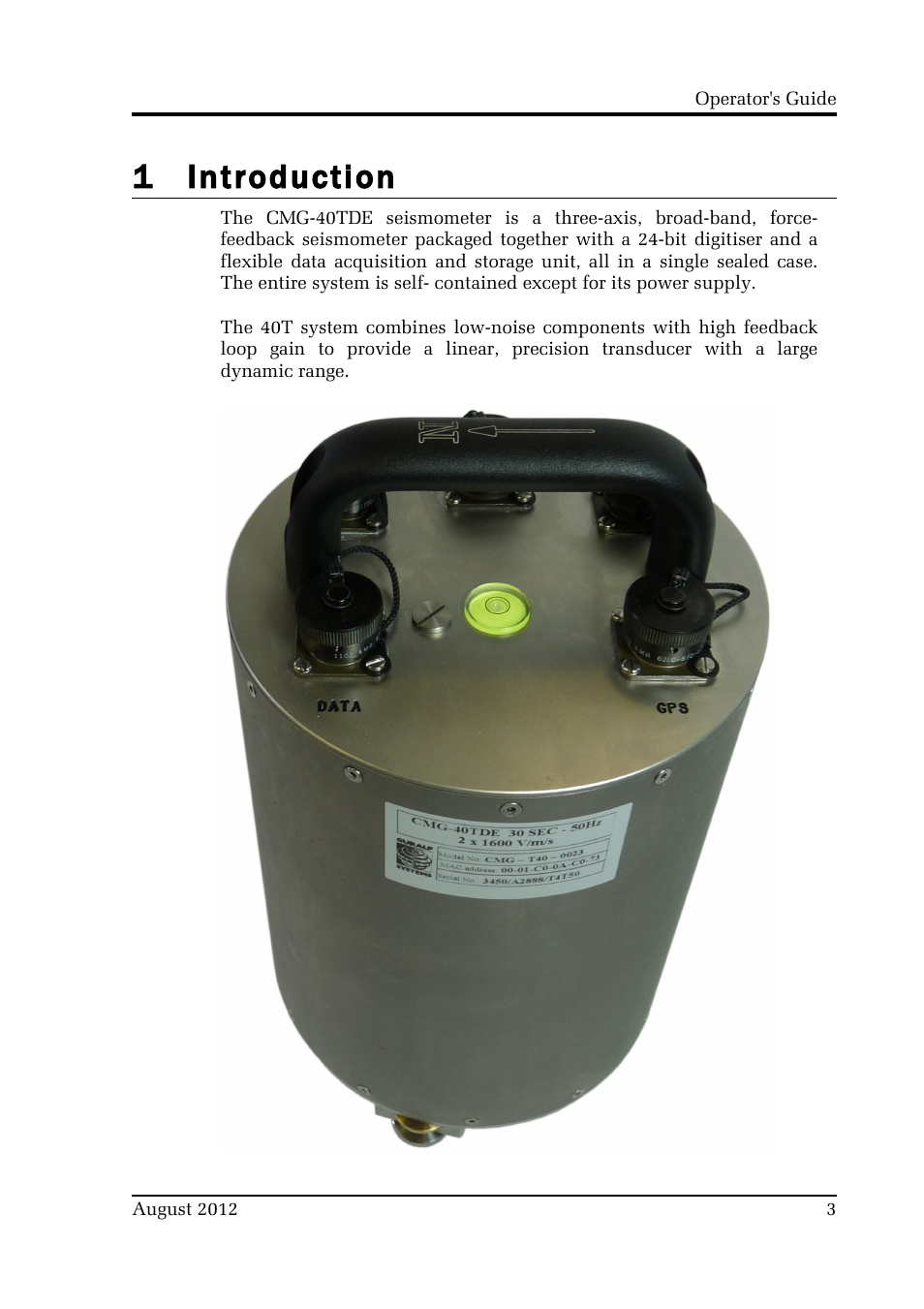 1 introduction | Guralp Systems CMG-40TDE User Manual | Page 3 / 15