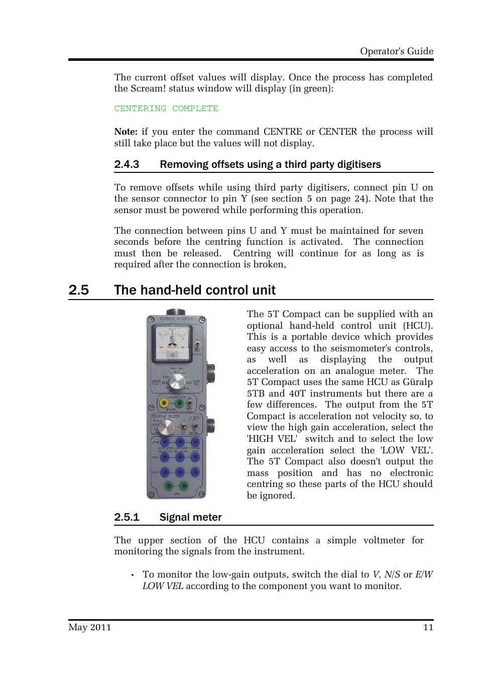 5 the hand-held control unit | Guralp Systems CMG-5T Compact User Manual | Page 11 / 27